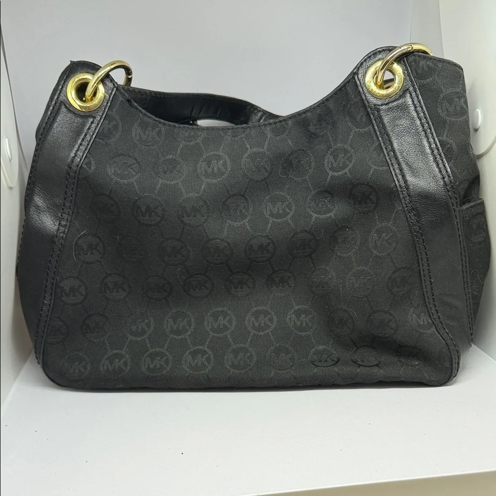 Michael Kors Black Shoulder Bag with Gold Accents
